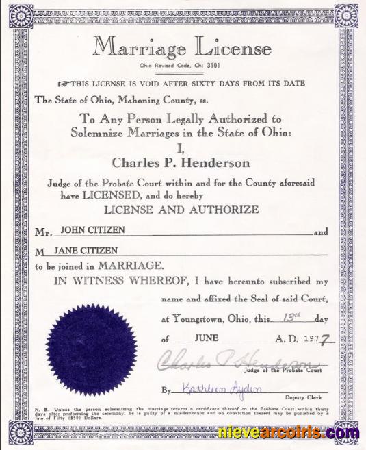 USA Ohio marriage certificate